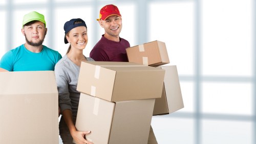 Boxes and wrapped furniture prepared for a West Hampstead relocation