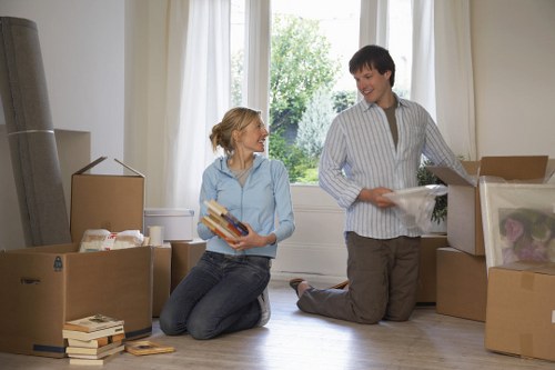 Packed boxes and furniture ready for local removals in West Hampstead