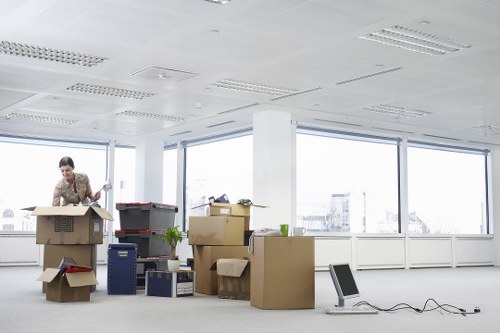 Residential moving boxes arranged for a Westhampstead move