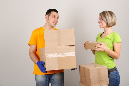 Professional movers carrying boxes in Westhampstead