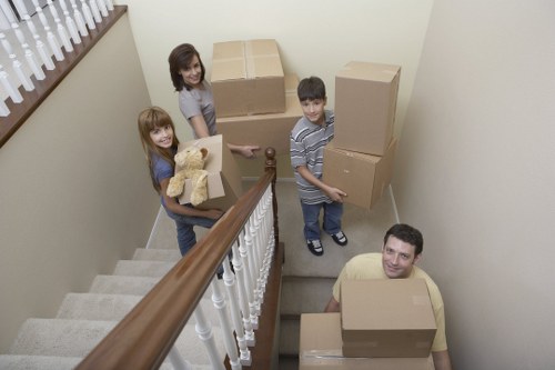 Packing materials and organised boxes for a house move